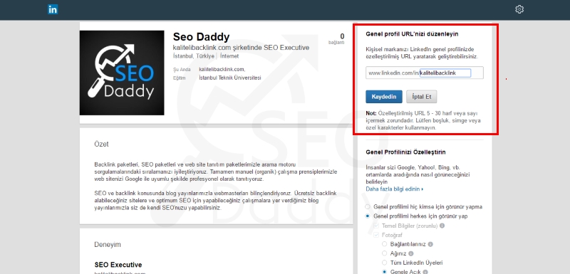 LinkedIn Profil Özelleştirme 5